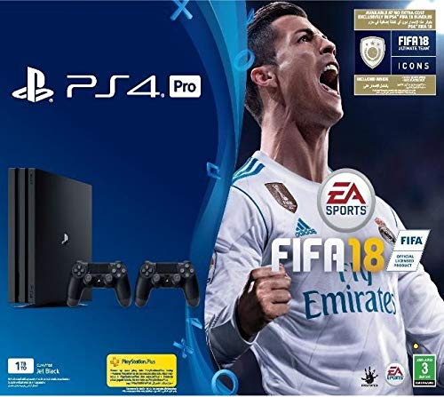 Sony PlayStation 4 Pro 1TB with 2 DUALSHOCK 4 Controllers, FIFA 18 B –