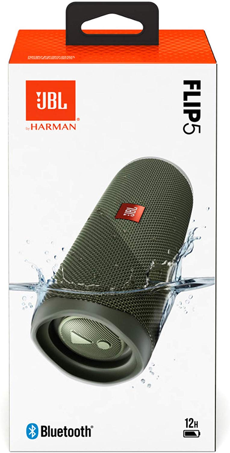 JBL Flip 5 Portable Waterproof Bluetooth Speaker with Hybrid Carrying Case (Green)