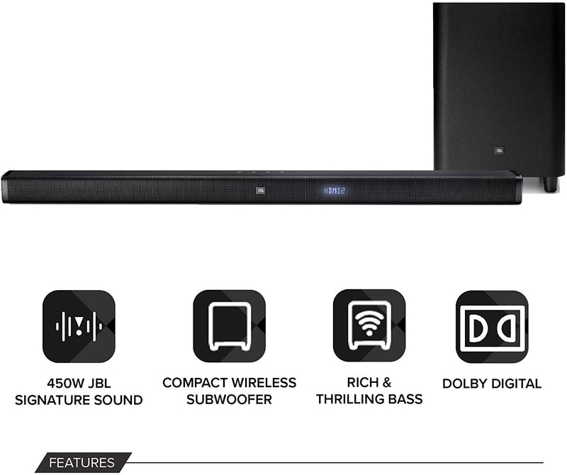 JBL Cinema 2.1 Home Soundbar, Compact Wireless Subwoofer