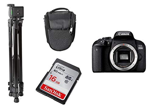 Canon EOS 800D EF-S 18-55mm IS STM DSLR with Tripod, Carry case, Sandisk 16GB Ultra SD Card Bundle Kit, Black